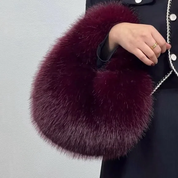 Faux Fur plum Cherry hobo purse. - Picture 2 of 2